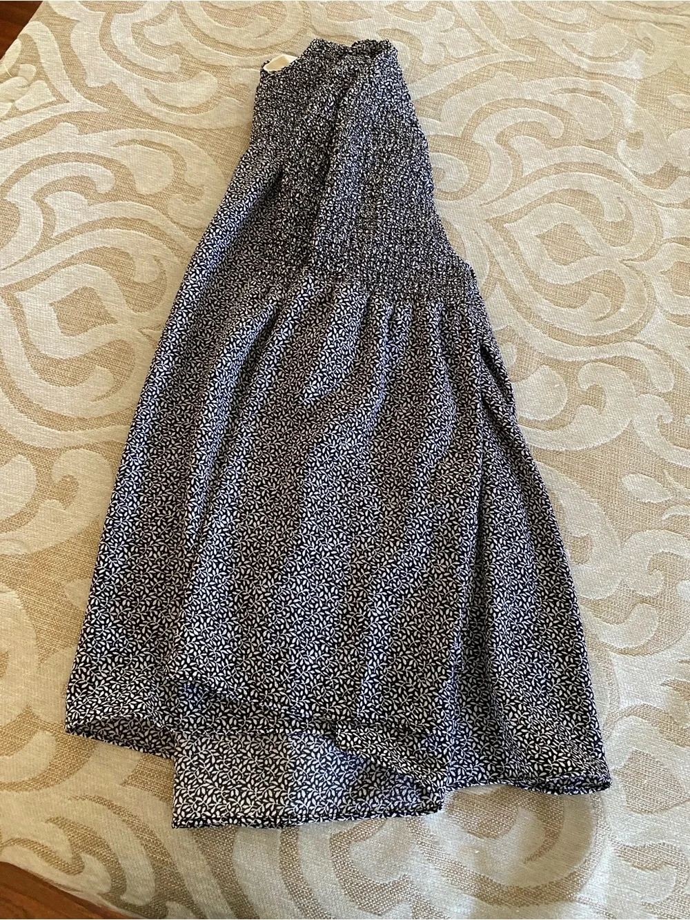 Michael Kors Black White Smocked Tunic Blouse Size S